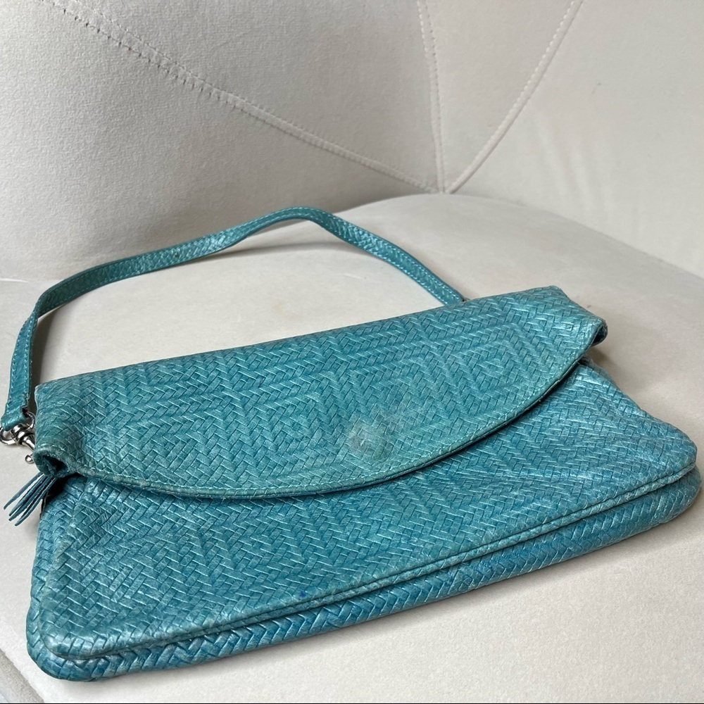 VINTAGE Gianni Chiarini Burgundy Distressed Leather Clutch Wristlet Italy Teal